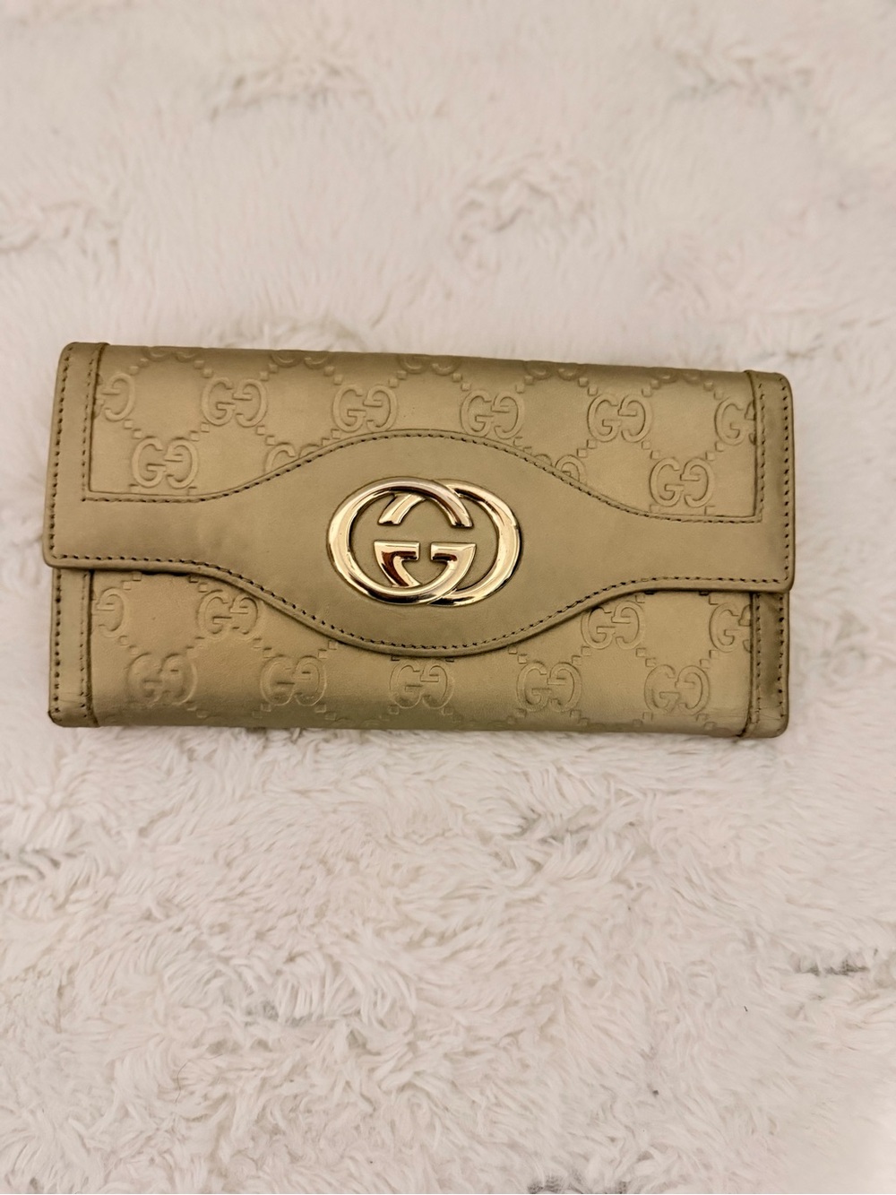 Gucci Gold Embossed GG Leather Continental Wallet